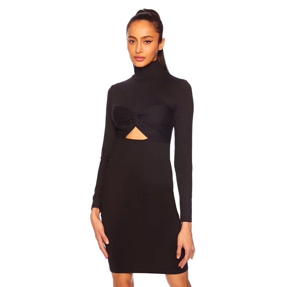 Susana Monaco Women Mock Neck Twist‎ Dress Size M Black Long sleeve Mini